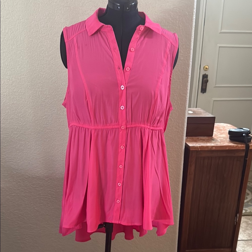 Torrid Pink Button Down Peplum Blouse
